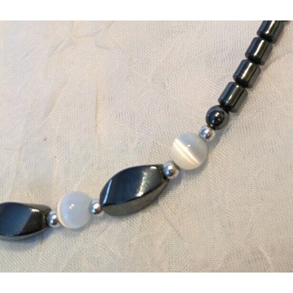 Hematite Beaded Necklace Matching Bracelet Black White Jewelry Stone Style Fun - Picture 6 of 8